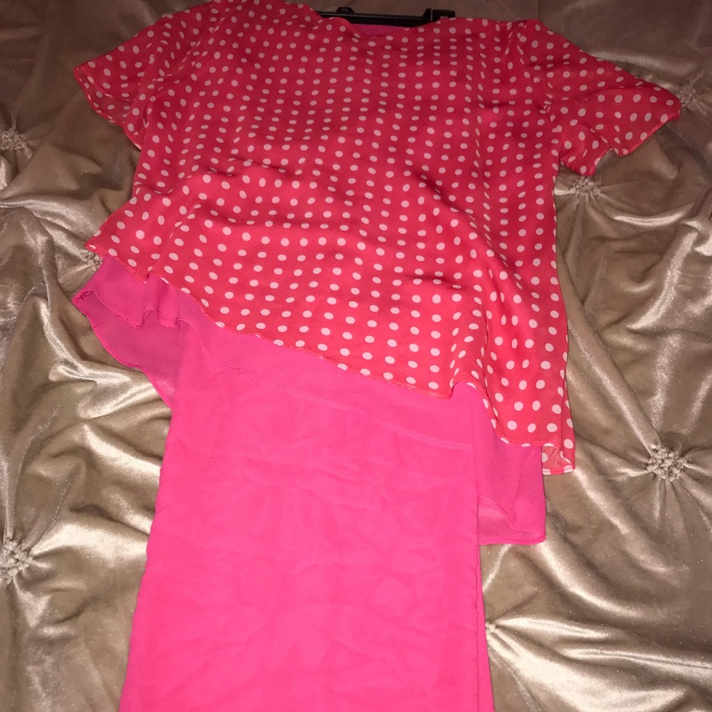 Hot pink with white polka dot pants suit